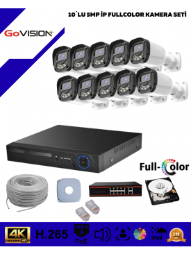 10 KAMERALI ULTRA HD 4K ÇÖZÜNÜRLÜK, GECE GÖRÜŞLÜ, WARMLED, FULLCOLOR, H.265, POE 5MP İP BULLET KAMERA SETİ