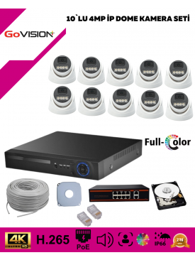 10 Kameralı Ultra HD 4K Çözünürlük, Gece Görüşlü, Warmled, Fullcolor, H.265, Poe, 4MP İP Dome Kamera Seti