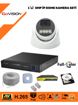 1 KAMERALI ULTRA HD 4K ÇÖZÜNÜRLÜK, GECE GÖRÜŞLÜ, WARMLED, FULLCOLOR, H.265, POE 5MP İP DOME KAMERA SETİ