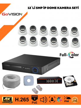 12 KAMERALI ULTRA HD 4K ÇÖZÜNÜRLÜK, GECE GÖRÜŞLÜ, WARMLED, FULLCOLOR, H.265, POE 5MP İP DOME KAMERA SETİ