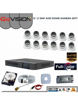 12 KAMERALI 2MP 1080P,FULLHD,WARMLED,FULLCOLOR,SU GEÇİRMEZ, 12'Lİ AHD DOME KAMERA SETİ	