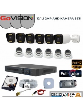 12 KAMERALI 2MP 1080P,SU GEÇİRMEZ,WARMLED,FULLCOLOR, 12'Lİ AHD DOME-BULLET KAMERA SETİ