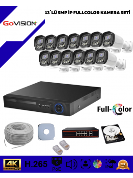 13 KAMERALI ULTRA HD 4K ÇÖZÜNÜRLÜK, GECE GÖRÜŞLÜ, WARMLED, FULLCOLOR, H.265, POE 5MP İP BULLET KAMERA SETİ