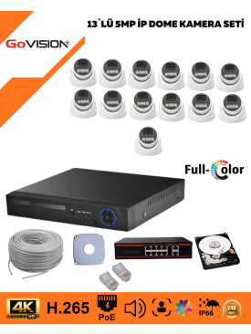  13 KAMERALI ULTRA HD 4K ÇÖZÜNÜRLÜK, GECE GÖRÜŞLÜ, WARMLED, FULLCOLOR, H.265, POE 5MP İP DOME KAMERA SETİ