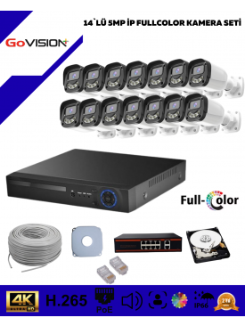 14 KAMERALI ULTRA HD 4K ÇÖZÜNÜRLÜK, GECE GÖRÜŞLÜ, WARMLED, FULLCOLOR, H.265, POE 5MP İP BULLET KAMERA SETİ