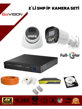 2 KAMERALI ULTRA HD 4K ÇÖZÜNÜRLÜK, GECE GÖRÜŞLÜ, WARMLED, FULLCOLOR, H.265, POE 5MP İP DOME-BULLET KAMERA SETİ
