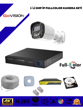 1 KAMERALI ULTRA HD 4K ÇÖZÜNÜRLÜK, GECE GÖRÜŞLÜ, WARMLED, FULLCOLOR, H.265, POE 5MP İP BULLET KAMERA SETİ