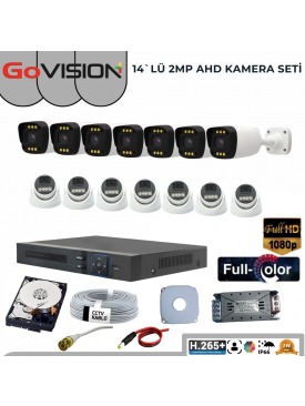 14 KAMERALI 2MP 1080P,SU GEÇİRMEZ,WARMLED,FULLCOLOR, 14'LÜ AHD DOME-BULLET KAMERA SETİ