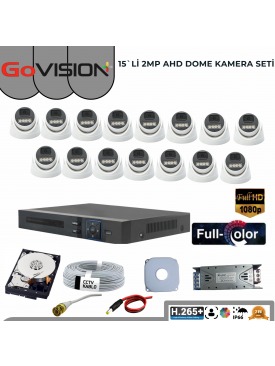 15 KAMERALI 2MP 1080P,FULLHD,WARMLED,FULLCOLOR,SU GEÇİRMEZ, 15'Lİ AHD DOME KAMERA SETİ