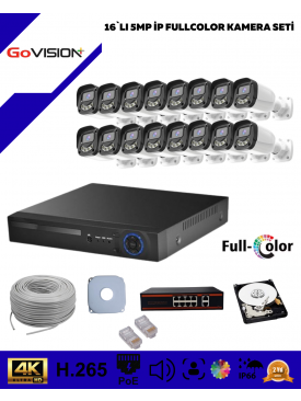  16 KAMERALI ULTRA HD 4K ÇÖZÜNÜRLÜK, GECE GÖRÜŞLÜ, WARMLED, FULLCOLOR, H.265, POE 5MP İP BULLET KAMERA SETİ