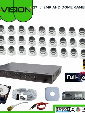 27 KAMERALI 2MP 1080P,FULLHD,WARMLED,FULLCOLOR,SU GEÇİRMEZ, 27'Lİ AHD DOME KAMERA SETİ