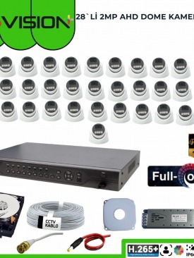 28 KAMERALI 2MP 1080P,FULLHD,WARMLED,FULLCOLOR,SU GEÇİRMEZ, 28'Lİ AHD DOME KAMERA SETİ