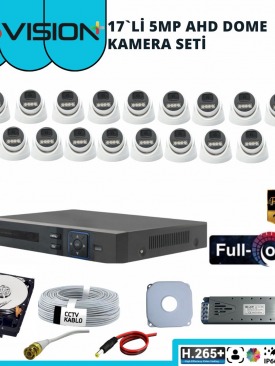 17 Kameralı 5MP 1080P Fullhd, Warmled, Fullcolor, Su Geçirmez, AHD Dome Kamera Seti