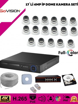 17 Kameralı Ultra HD 4K Çözünürlük, Gece Görüşlü, Warmled, Fullcolor, H.265, Poe, 4MP İP Dome Kamera Seti