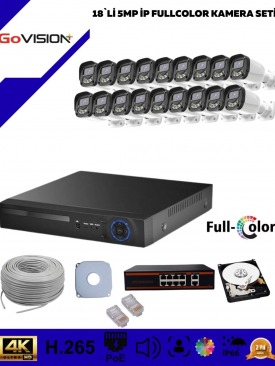 18 KAMERALI ULTRA HD 4K ÇÖZÜNÜRLÜK, GECE GÖRÜŞLÜ, WARMLED, FULLCOLOR, H.265, POE 5MP İP BULLET KAMERA SETİ