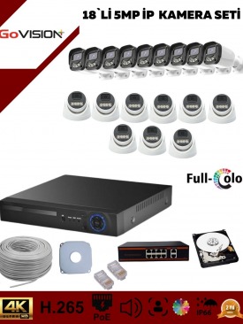 18 KAMERALI ULTRA HD 4K ÇÖZÜNÜRLÜK, GECE GÖRÜŞLÜ, WARMLED, FULLCOLOR, H.265, POE 5MP İP DOME-BULLET KAMERA SETİ