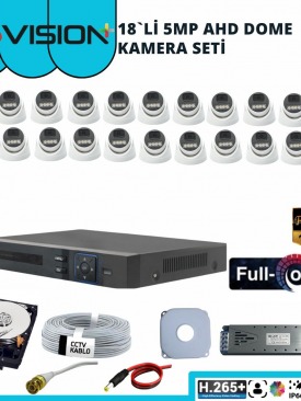 18 Kameralı 5MP 1080P Fullhd, Warmled, Fullcolor, Su Geçirmez, AHD Dome Kamera Seti