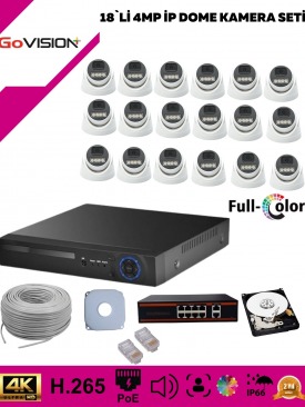 18 Kameralı Ultra HD 4K Çözünürlük, Gece Görüşlü, Warmled, Fullcolor, H.265, Poe, 4MP İP Dome Kamera Seti