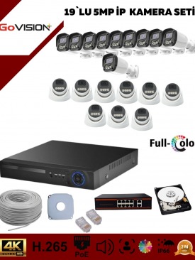19 KAMERALI ULTRA HD 4K ÇÖZÜNÜRLÜK, GECE GÖRÜŞLÜ, WARMLED, FULLCOLOR, H.265, POE 5MP İP DOME-BULLET KAMERA SETİ