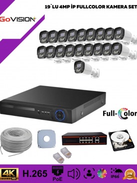 19 Kameralı Ultra HD 4K Çözünürlük, Gece Görüşlü, Warmled, Fullcolor, H.265, Poe, 4MP İP Bullet Kamera Seti