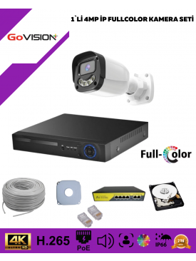 1 Kameralı Ultra HD 4K Çözünürlük, Gece Görüşlü, Warmled, Fullcolor, H.265, Poe, 4MP İP Bullet Kamera Seti