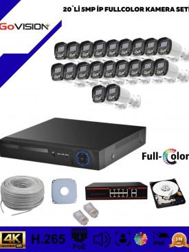 20 KAMERALI ULTRA HD 4K ÇÖZÜNÜRLÜK, GECE GÖRÜŞLÜ, WARMLED, FULLCOLOR, H.265, POE 5MP İP BULLET KAMERA SETİ
