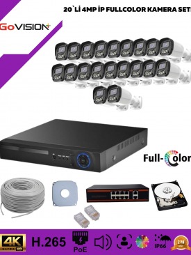 20 Kameralı Ultra HD 4K Çözünürlük, Gece Görüşlü, Warmled, Fullcolor, H.265, Poe, 4MP İP Bullet Kamera Seti
