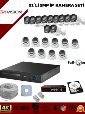 21 KAMERALI ULTRA HD 4K ÇÖZÜNÜRLÜK, GECE GÖRÜŞLÜ, WARMLED, FULLCOLOR, H.265, POE 5MP İP DOME-BULLET KAMERA SETİ
