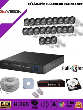 21 Kameralı Ultra HD 4K Çözünürlük, Gece Görüşlü, Warmled, Fullcolor, H.265, Poe, 4MP İP Bullet Kamera Seti