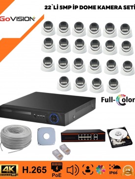 22 KAMERALI ULTRA HD 4K ÇÖZÜNÜRLÜK, GECE GÖRÜŞLÜ, WARMLED, FULLCOLOR, H.265, POE 5MP İP DOME KAMERA SETİ