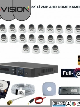 22 KAMERALI 2MP 1080P,FULLHD,WARMLED,FULLCOLOR,SU GEÇİRMEZ, 22'Lİ AHD DOME KAMERA SETİ