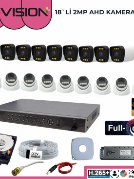 18 KAMERALI 2MP 1080P,FULLHD,WARMLED,FULLCOLOR,SU GEÇİRMEZ, 18'Lİ AHD DOME-BULLET KAMERA SETİ