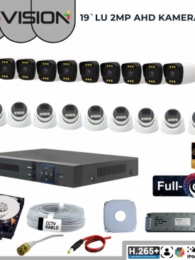 19 KAMERALI 2MP 1080P,FULLHD,WARMLED,FULLCOLOR,SU GEÇİRMEZ, 19'LU AHD DOME-BULLET KAMERA SETİ