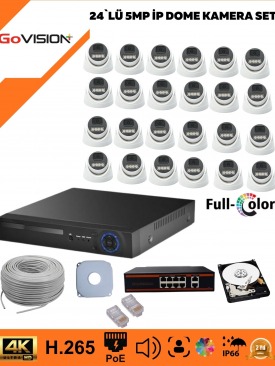 24 KAMERALI ULTRA HD 4K ÇÖZÜNÜRLÜK, GECE GÖRÜŞLÜ, WARMLED, FULLCOLOR, H.265, POE 5MP İP DOME KAMERA SETİ