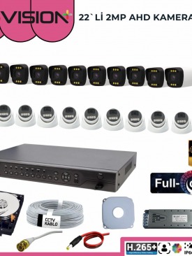 22 KAMERALI 2MP 1080P,FULLHD,WARMLED,FULLCOLOR,SU GEÇİRMEZ, 22'Lİ AHD DOME-BULLET KAMERA SETİ