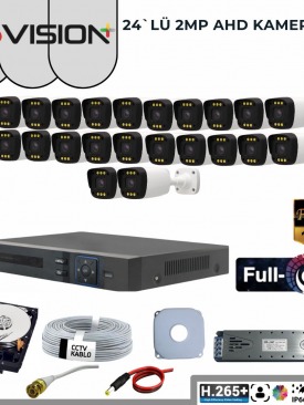 24 KAMERALI 2MP 1080P,FULLHD,WARMLED,FULLCOLOR,SU GEÇİRMEZ, 24'LÜ AHD BULLET KAMERA SETİ