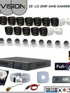 23 KAMERALI 2MP 1080P,FULLHD,WARMLED,FULLCOLOR,SU GEÇİRMEZ, 23'LÜ AHD DOME-BULLET KAMERA SETİ