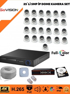 25 KAMERALI ULTRA HD 4K ÇÖZÜNÜRLÜK, GECE GÖRÜŞLÜ, WARMLED, FULLCOLOR, H.265, POE 5MP İP DOME KAMERA SETİ