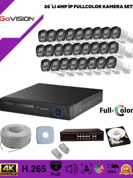 26 Kameralı Ultra HD 4K Çözünürlük, Gece Görüşlü, Warmled, Fullcolor, H.265, Poe, 4MP İP Bullet Kamera Seti