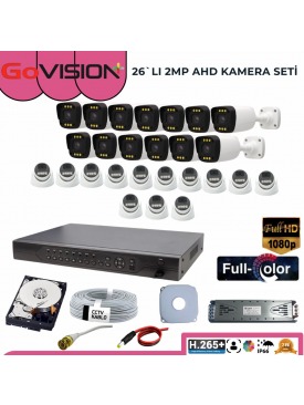 26 KAMERALI 2MP 1080P,FULLHD,WARMLED,FULLCOLOR,SU GEÇİRMEZ, 26'LI AHD DOME-BULLET KAMERA SETİ