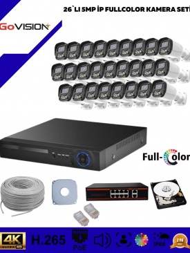 26 KAMERALI ULTRA HD 4K ÇÖZÜNÜRLÜK, GECE GÖRÜŞLÜ, WARMLED, FULLCOLOR, H.265, POE 5MP İP BULLET KAMERA SETİ