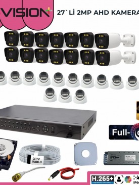 27 KAMERALI 2MP 1080P,FULLHD,WARMLED,FULLCOLOR,SU GEÇİRMEZ, 27'Lİ AHD DOME-BULLET KAMERA SETİ