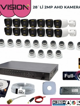 28 KAMERALI 2MP 1080P,FULLHD,WARMLED,FULLCOLOR,SU GEÇİRMEZ, 28'Lİ AHD DOME-BULLET KAMERA SETİ