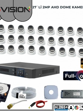 27 KAMERALI 2MP 1080P,FULLHD,WARMLED,FULLCOLOR,SU GEÇİRMEZ, 27'Lİ AHD DOME KAMERA SETİ