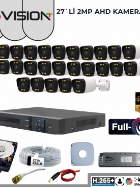 27 KAMERALI 2MP 1080P,FULLHD,WARMLED,FULLCOLOR,SU GEÇİRMEZ, 27'Lİ AHD BULLET KAMERA SETİ
