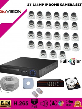 27 Kameralı Ultra HD 4K Çözünürlük, Gece Görüşlü, Warmled, Fullcolor, H.265, Poe, 4MP İP Dome Kamera Seti