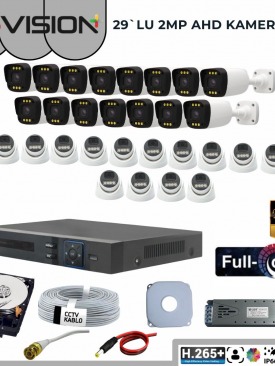 29 KAMERALI 2MP 1080P,FULLHD,WARMLED,FULLCOLOR,SU GEÇİRMEZ, 29'LU AHD DOME-BULLET KAMERA SETİ