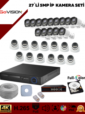 27 KAMERALI ULTRA HD 4K ÇÖZÜNÜRLÜK, GECE GÖRÜŞLÜ, WARMLED, FULLCOLOR, H.265, POE 5MP İP DOME-BULLET KAMERA SETİ