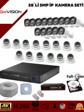 28 KAMERALI ULTRA HD 4K ÇÖZÜNÜRLÜK, GECE GÖRÜŞLÜ, WARMLED, FULLCOLOR, H.265, POE 5MP İP DOME-BULLET KAMERA SETİ
