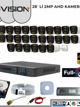 28 KAMERALI 2MP 1080P,FULLHD,WARMLED,FULLCOLOR,SU GEÇİRMEZ, 28'Lİ AHD BULLET KAMERA SETİ